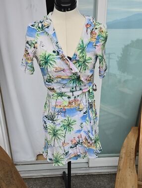 Zara Accessories Floral Tropical Dress in Blue, Green & Pink